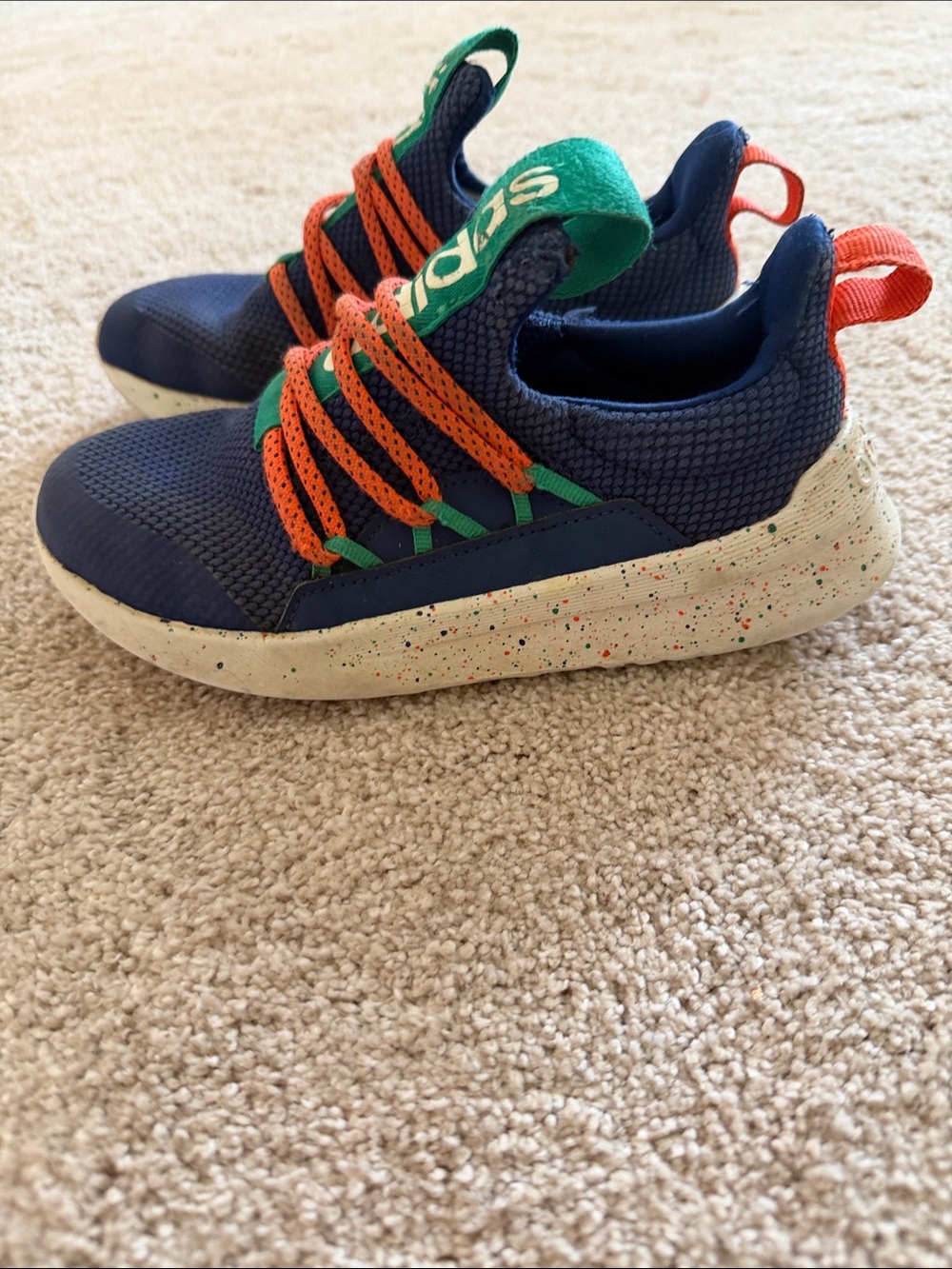 adidas Originals Kids Navy Sneakers with Orange Laces and Green Pull Tab